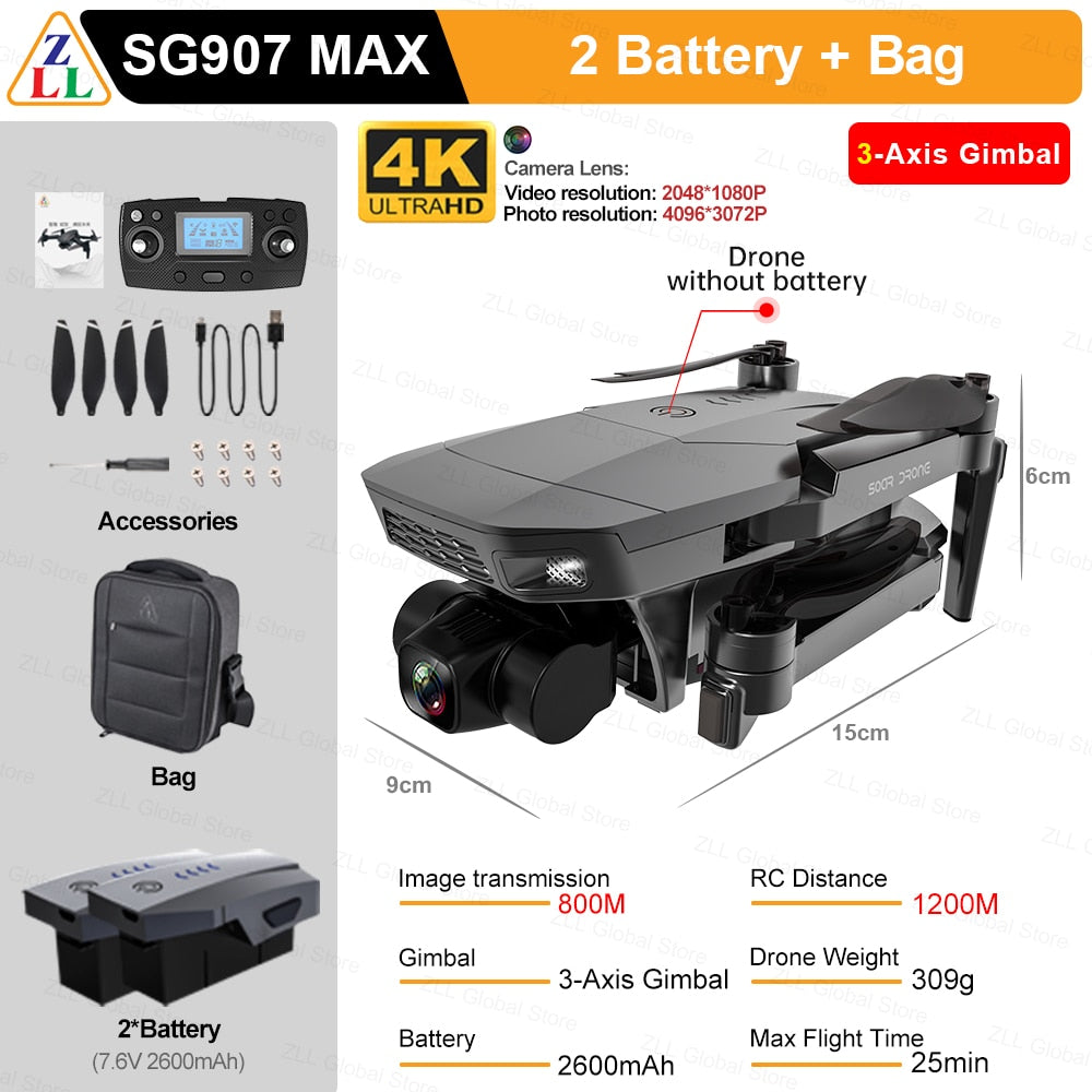 ZLL SG907 MAX GPS Drone 4K Camera 5G FPV WiFi With 3-Axis Gimbal ESC 25 Minutes Flight Brushless RC Quadcopter Profesional Dron
