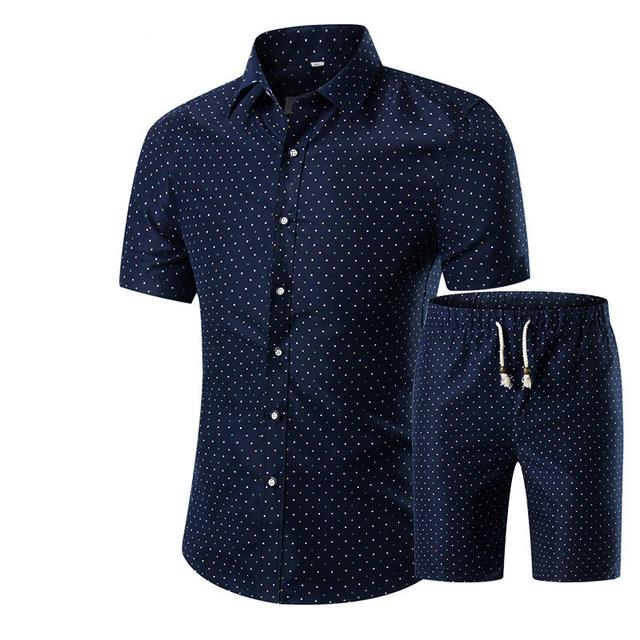 Summer Men Sets 2022 New Print Floral Short Sleeve Shirts Sets Fashion Casual Fit Slim Turn-down Collar Men Suits
