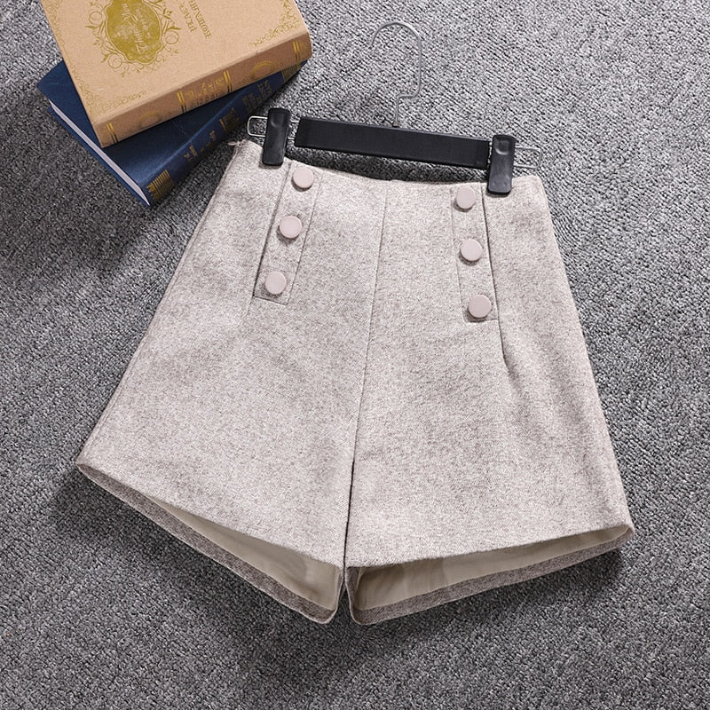 Short Mujer Korean Woolen Shorts Women 2022 Winter Loose Wide Leg Shorts Feminino Autumn  Zipper Pocket Buttons Shorts 7435 50