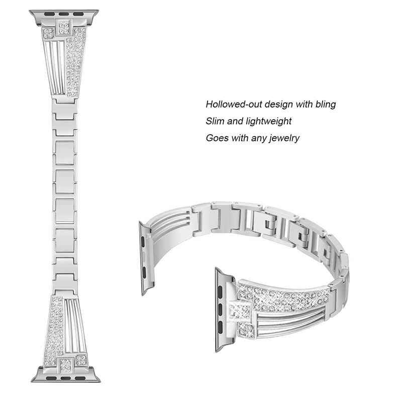 Luxury Crystal Diamond Bracelet Strap For Apple Watch Band 7 42mm 38 40 44 mm Series 6 5 4 3 Bands Steel Women Wrist for iwatch