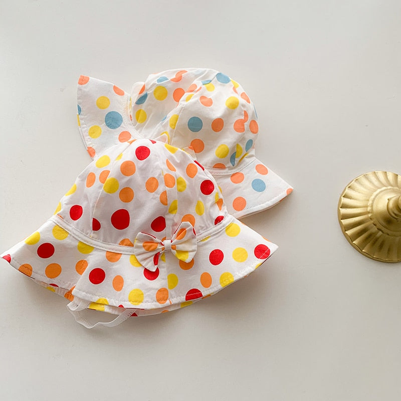 Cute Summer Baby Girl Bucket Hat Print Outdoor Bowknot Kids Girl Sun Hat Children Intant Toddler Panama Beach Cap