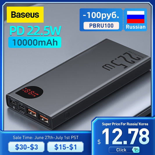 Baseus Power Bank 10000mAh with 20W PD Fast Charging Powerbank Portable Battery Charger PoverBank For iPhone 12Pro Xiaomi Huawei