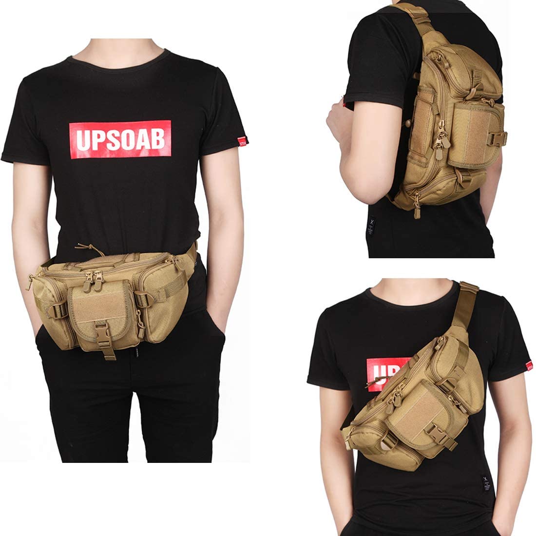 Military Fan Bag Tactical Waist Bag Sports Outdoor Large-Capacity Waterproof  Riding Travel Running Multi-Function Chest Bag