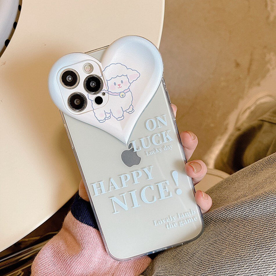 Lens Protection Phone Case For iPhone 13 12 Mini 11 Pro XS Max XR 8 7 Plus Love Heart Shape Cartoon Cute Bear Flower Soft Cover