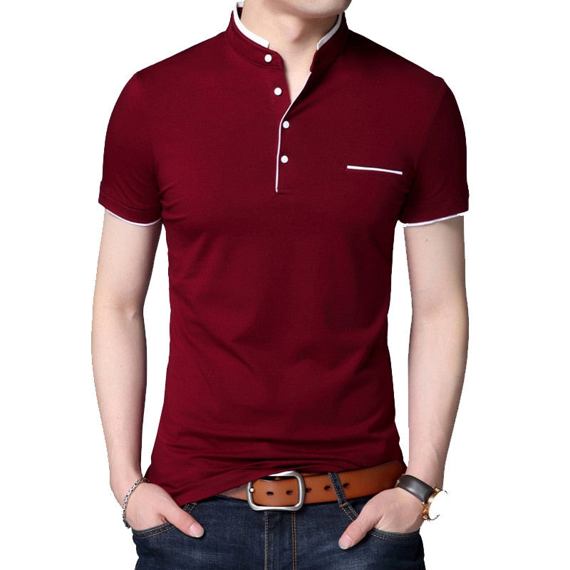 BROWON 2022 Fashion Men T-shirt Summer Short Sleeve T-shirt Stand Collar Solid Slim T-shirt Men Cotton Tops Tees Plus Size 5XL