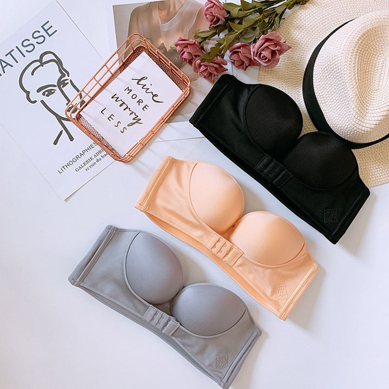 Front Closure Sexy Push Up Bra Women Invisible Bras Underwear Lingerie for Female Brassiere Strapless Seamless Bralette ABC Cup