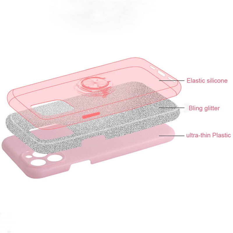 Bling Glitter Gradient Soft Case For iPhone 12 Pro Max 11 XS X XR 7 8 Plus SE 2020 Phone With Ring Holder Stand Cover Women Girl