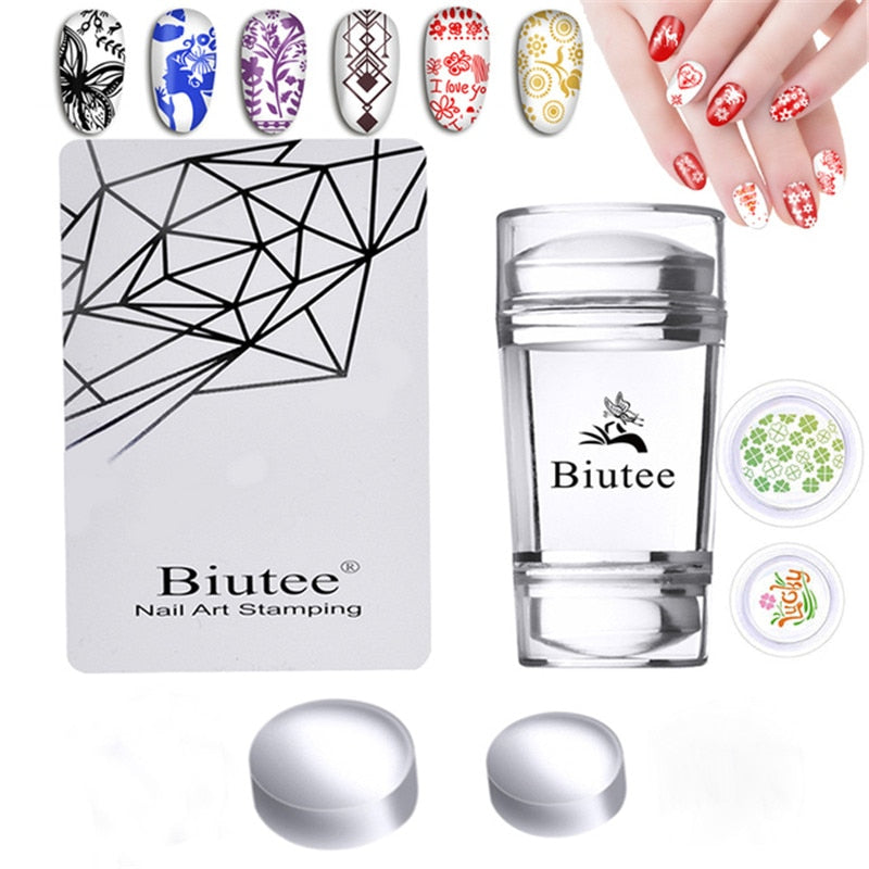 Biutee Nail Art Templates Pure Clear Jelly Silicone nail stamping plates Scraper with Stamping Gel Kit Nail Stamp Nail Art