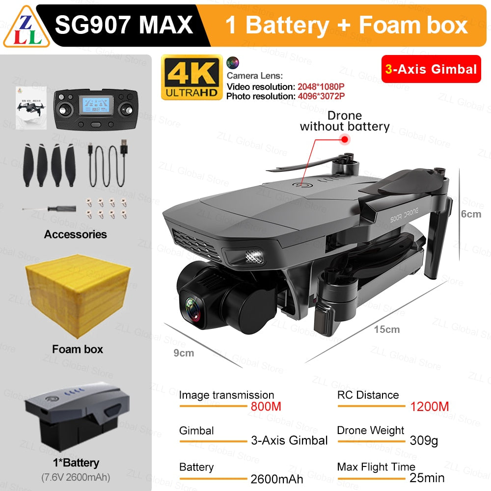 ZLL SG907 MAX GPS Drone 4K Camera 5G FPV WiFi With 3-Axis Gimbal ESC 25 Minutes Flight Brushless RC Quadcopter Profesional Dron