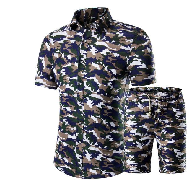 Summer Men Sets 2022 New Print Floral Short Sleeve Shirts Sets Fashion Casual Fit Slim Turn-down Collar Men Suits