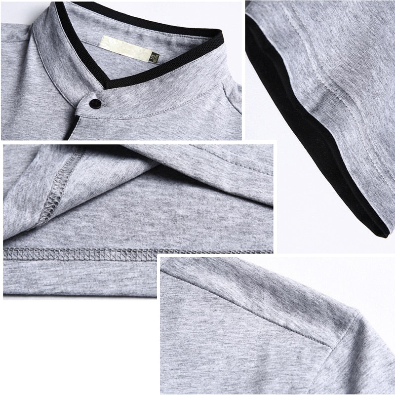 BROWON 2022 Fashion Men T-shirt Summer Short Sleeve T-shirt Stand Collar Solid Slim T-shirt Men Cotton Tops Tees Plus Size 5XL