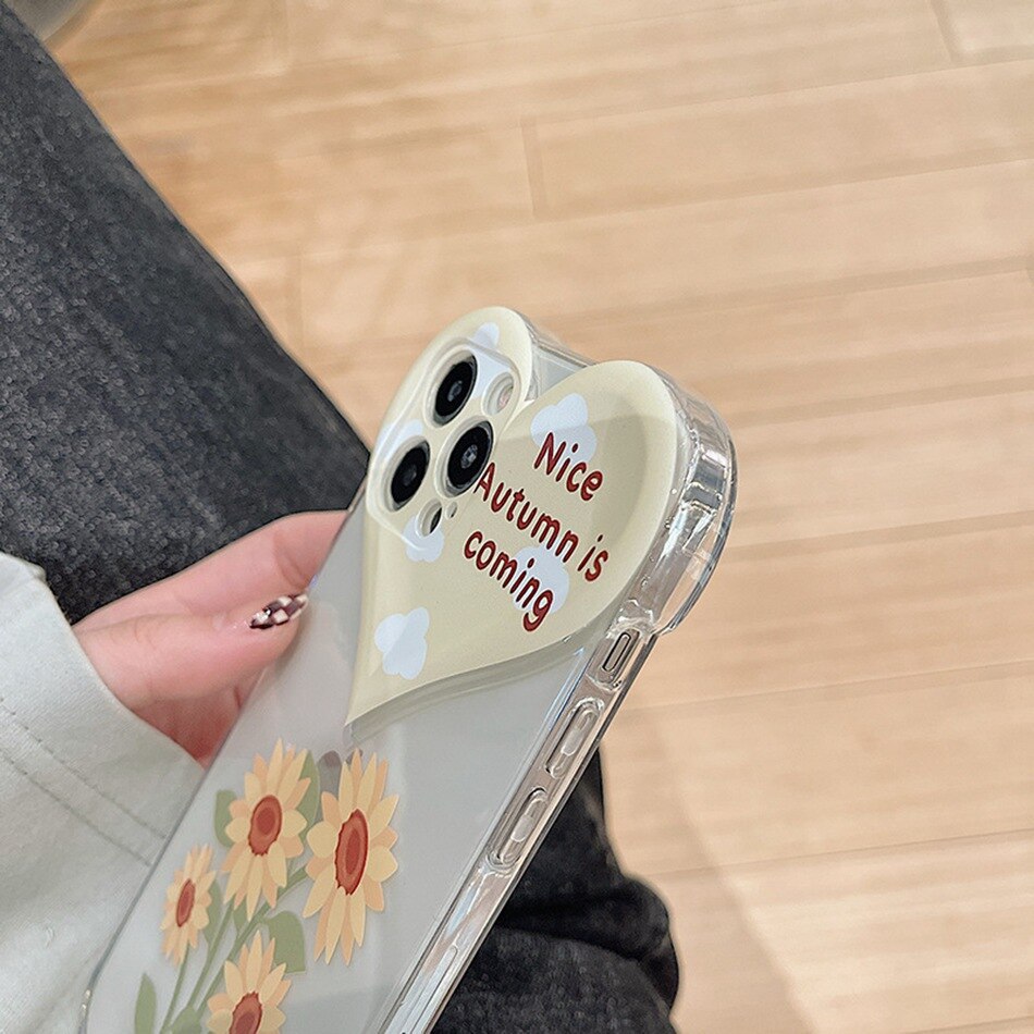 Lens Protection Phone Case For iPhone 13 12 Mini 11 Pro XS Max XR 8 7 Plus Love Heart Shape Cartoon Cute Bear Flower Soft Cover