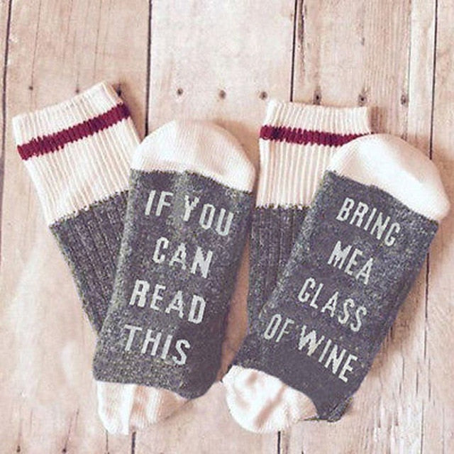Autumn Spring Women Wine Socks Knitted Letter Cute Meia Funny Sokken Chaussette Novelty Femme Winter Warm Home Sport Hipster Sox