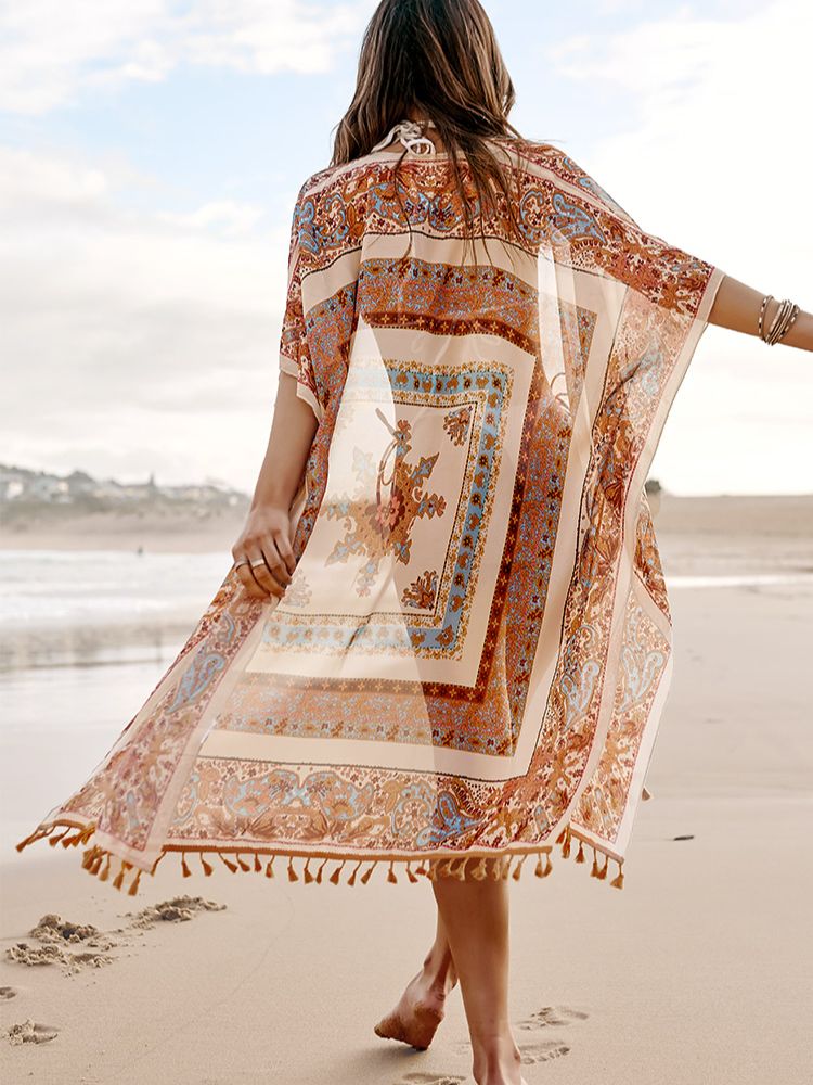 CUPSHE Crochet Bikini Cover Up Sexy Long Kimono Swimsuit Beach Dress For Women 2022 Summer Bathing Suit Beachwear Tunic Shirt