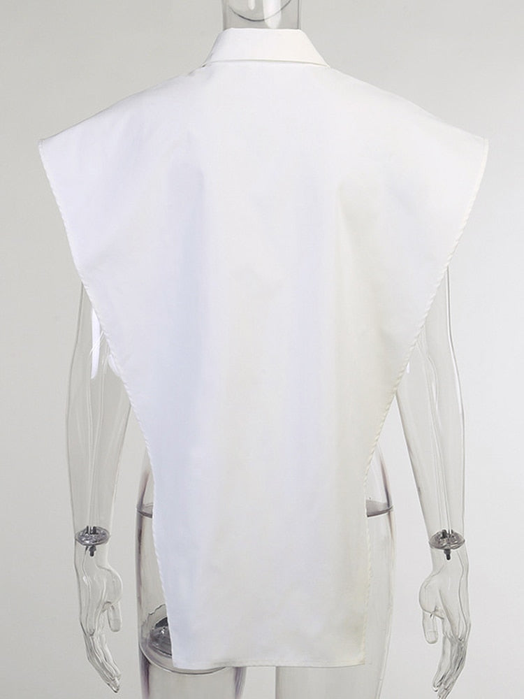Viifaa Novelty Tops Sexy Cut Out Side Button Up White Shirt Women Fashion Clothing Sleeveless Oversized Shirts