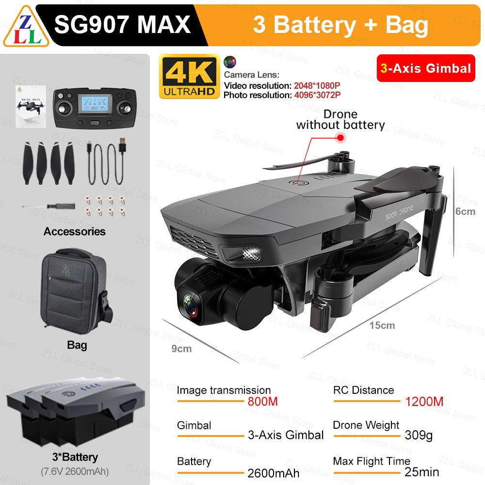 ZLL SG907 MAX GPS Drone 4K Camera 5G FPV WiFi With 3-Axis Gimbal ESC 25 Minutes Flight Brushless RC Quadcopter Profesional Dron