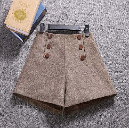 Short Mujer Korean Woolen Shorts Women 2022 Winter Loose Wide Leg Shorts Feminino Autumn  Zipper Pocket Buttons Shorts 7435 50
