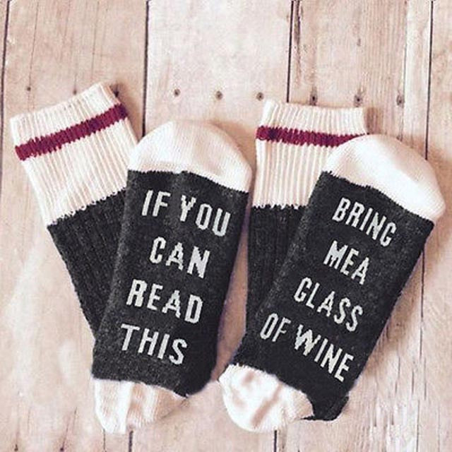 Autumn Spring Women Wine Socks Knitted Letter Cute Meia Funny Sokken Chaussette Novelty Femme Winter Warm Home Sport Hipster Sox