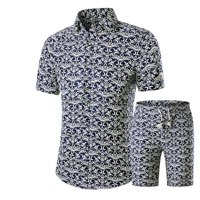 Summer Men Sets 2022 New Print Floral Short Sleeve Shirts Sets Fashion Casual Fit Slim Turn-down Collar Men Suits