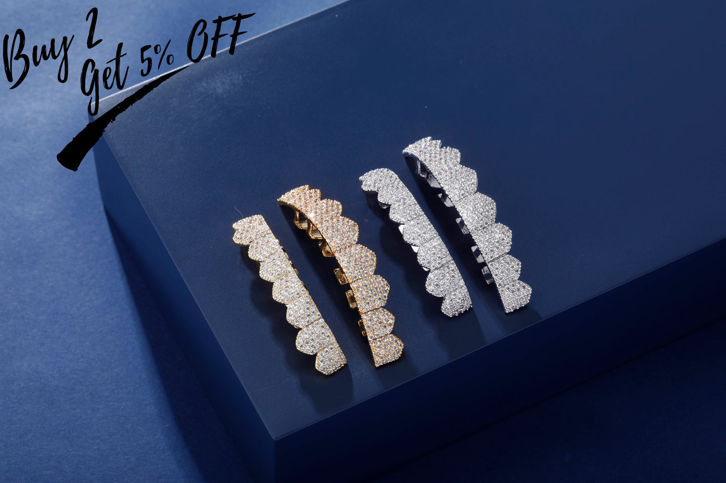 TOPGRILLZ Fit Gold Silver Color Iced Out Hip Hop Teeth Grillz Micro Pave Cubic Zircon Top &amp; Bottom Teeth Grills Set