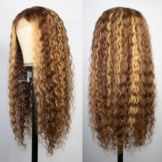 Blonde Highlight Curly Human Hair Wigs Water Wave Lace Front Wig For Women Short Bob Wig Deep Wave Frontal Wig Natural Hair 100%